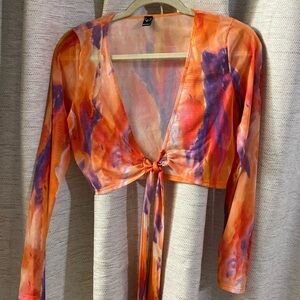 Windsor, crop top orange and purple color.